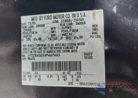 2004 Ford Ranger Edge/Tremor/Xlt z USA, uszkodzony, nr VIN 1FTZR45E74PA35057